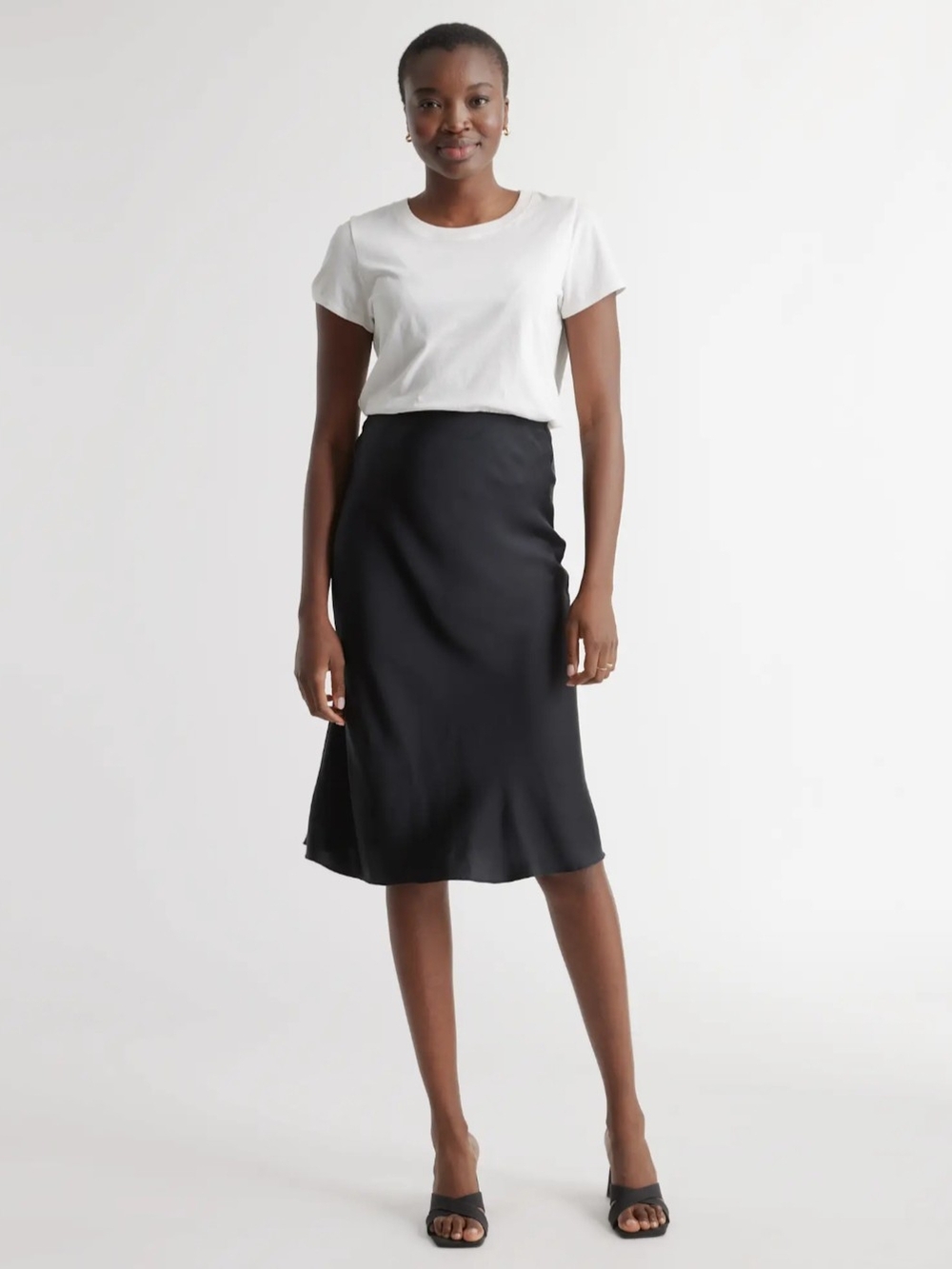 Quince Black Silk Midi Slip Skirt Washable Silk Size Medium